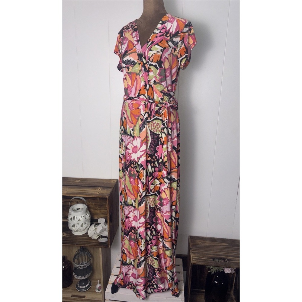 Cocomo Tropical Floral Maxi Dress Womens Medium Multicolor A-Line Summer Luau